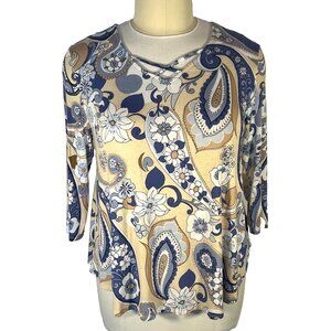 Ruby Rd. - Knit Blouse Women's XL Paisley Floral Cage V-Neck 3/4 Sleeve Stretch